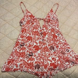 Red Floral button up romper